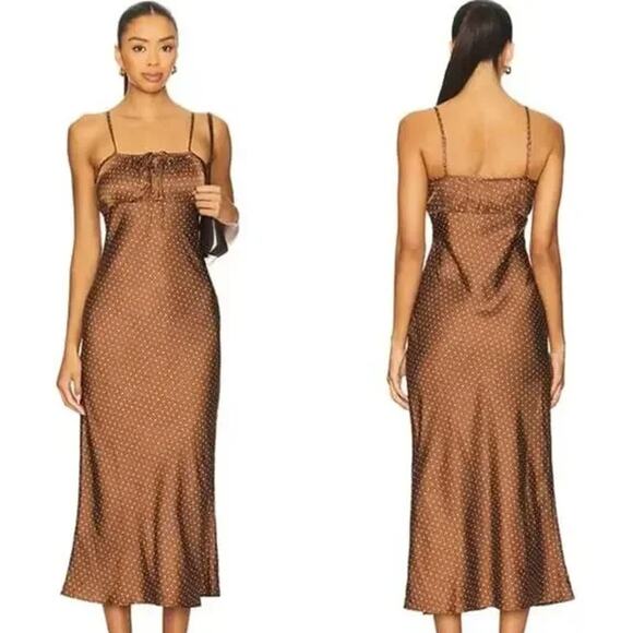 Ciao Lucia Dresses & Skirts - Ciao Lucia Leo Satin Slip Dress Polka Dot Keyhole Tie Front Spaghetti Strap Midi